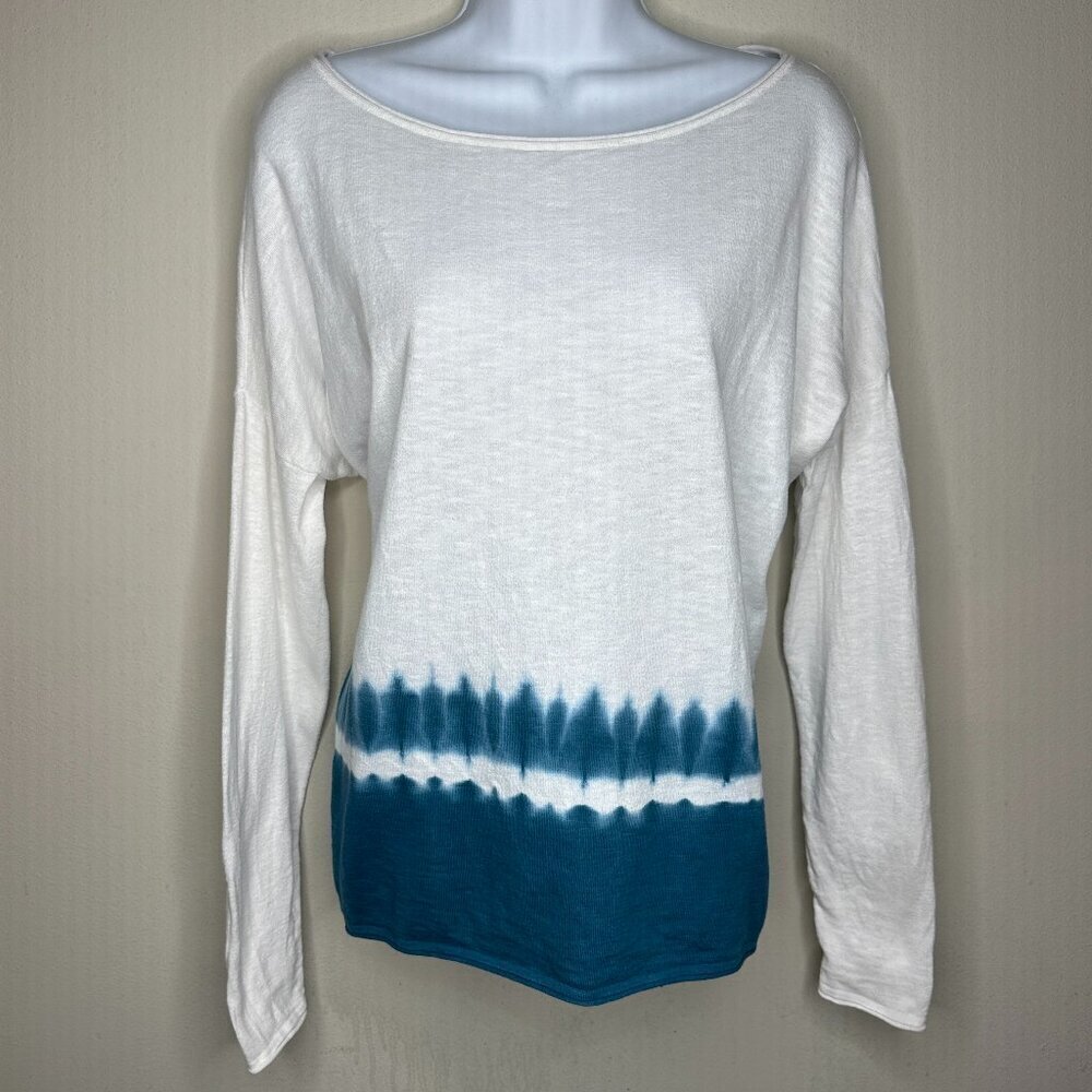 VINCE Womens Tie Dye Dip Dyed Top Teal White Long Sleeve Shirt Size X-Small